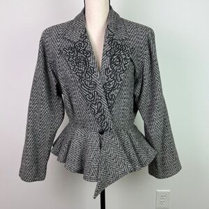 Vintage Ambria Black White Wool Tweed Peplum Blazer Jacket 1940s Retro Size 10